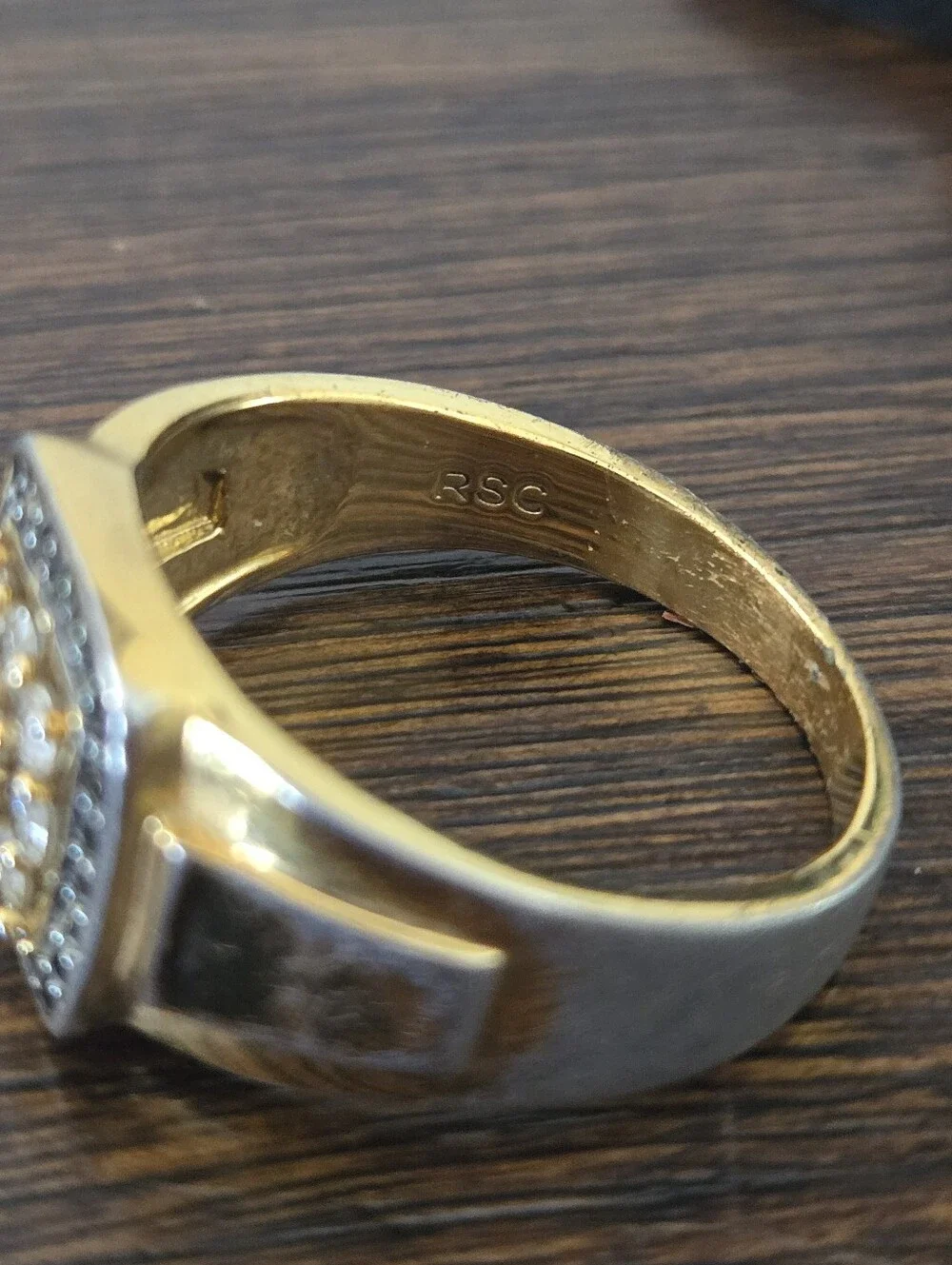 VTG 80s RSC Gold Plated Faux Black White Diamond Cushion Set Signet Ring 13